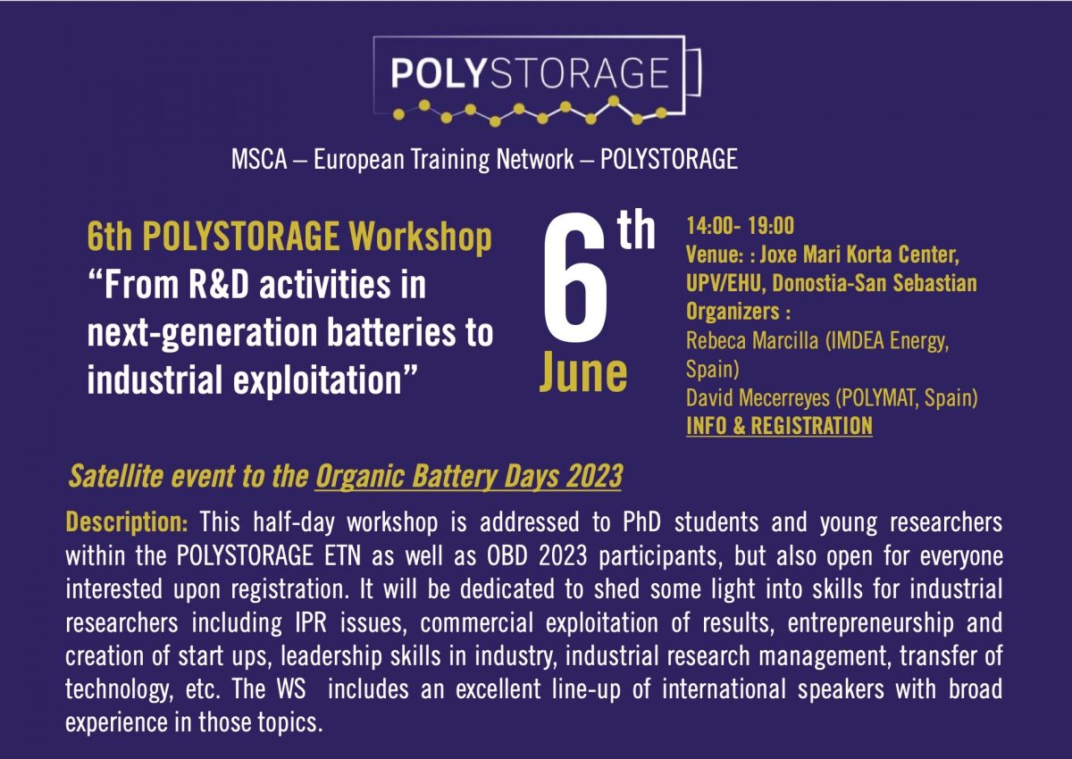 6th POLYSTORAGE workshop: “From R&D activities in next-generation batteries to industrial exploitation”